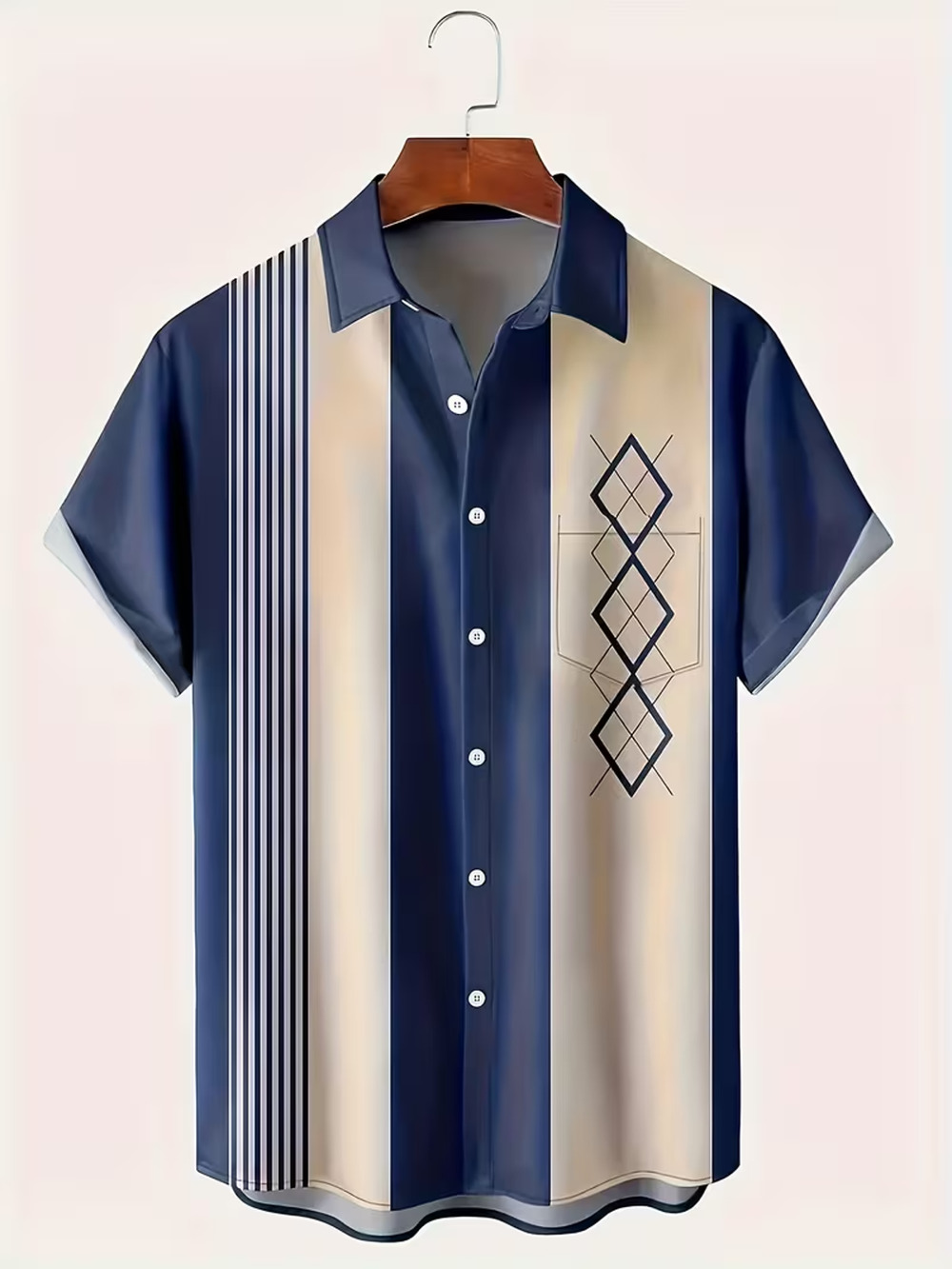 Men's Mid-Century Geometric Short Sleeve Shirt 3X Bowling Vintage 50s Casual New